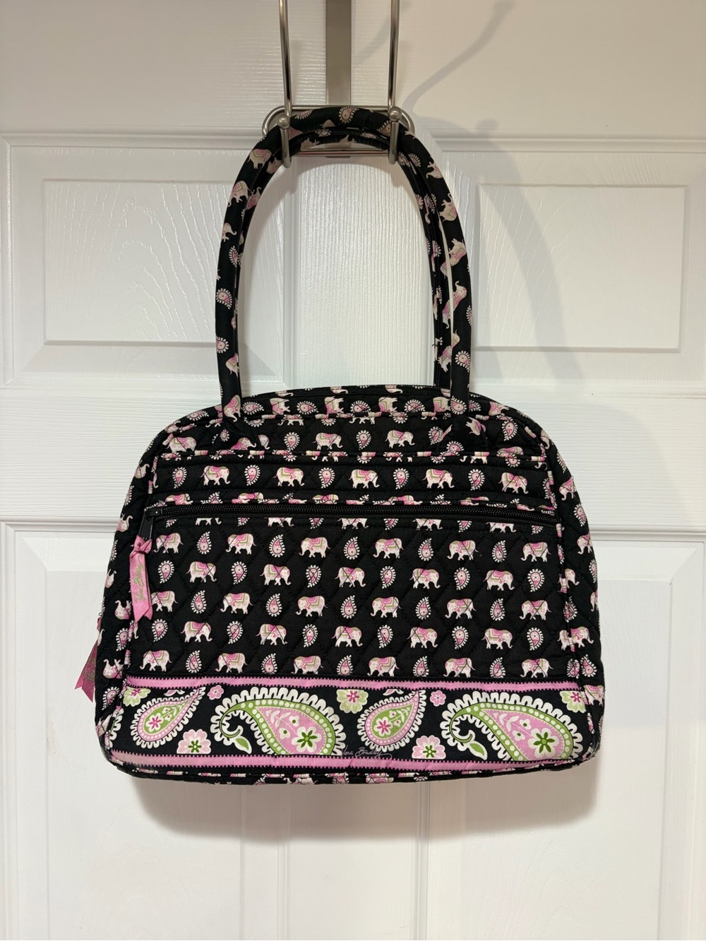 VERA BRADLEY Quilted Bowler Bag in Retired Pink Elephants Pattern